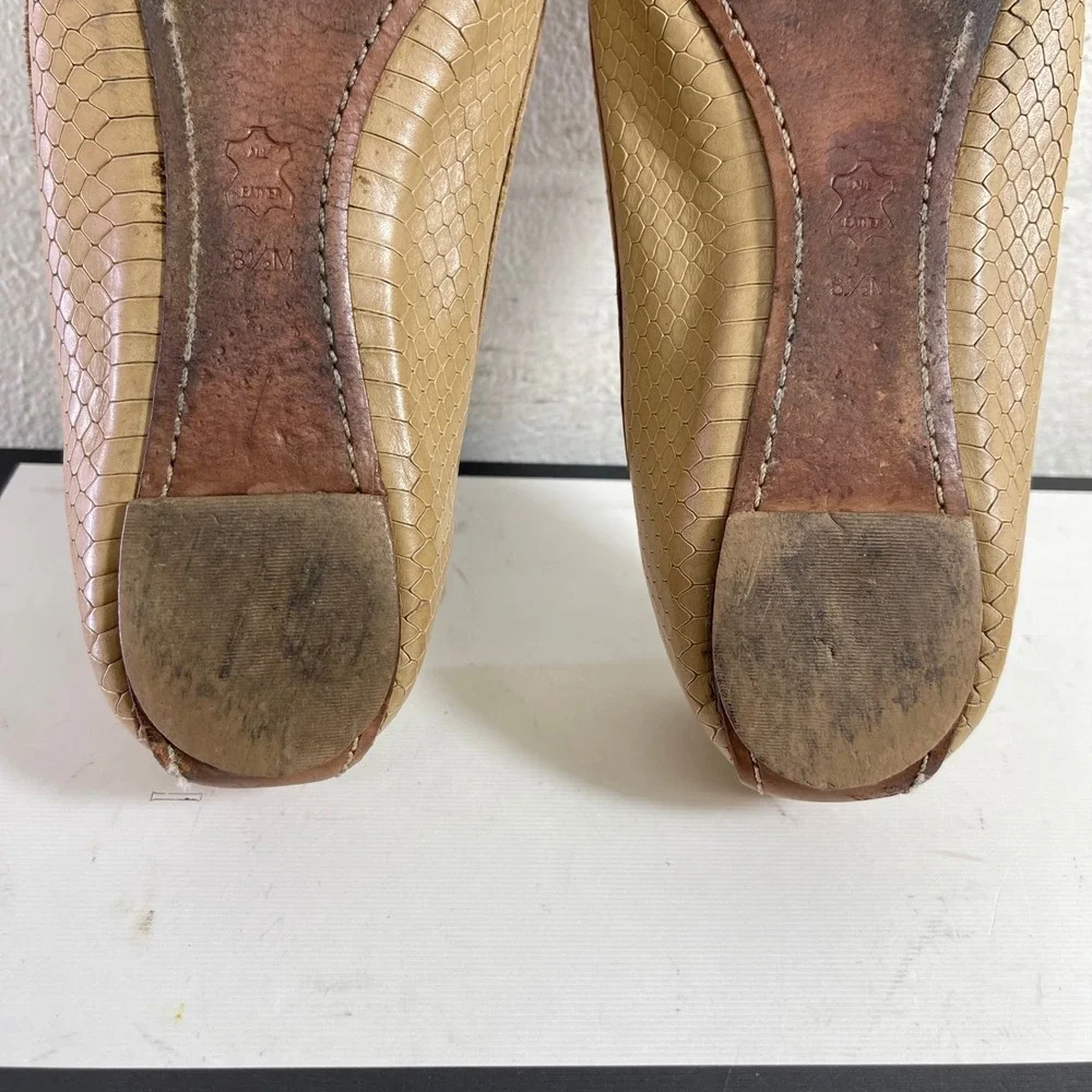 Tory Burch Brown Snakeskin Embossed Leather Ballet‎ Flats Slip On Women's 8.5 M